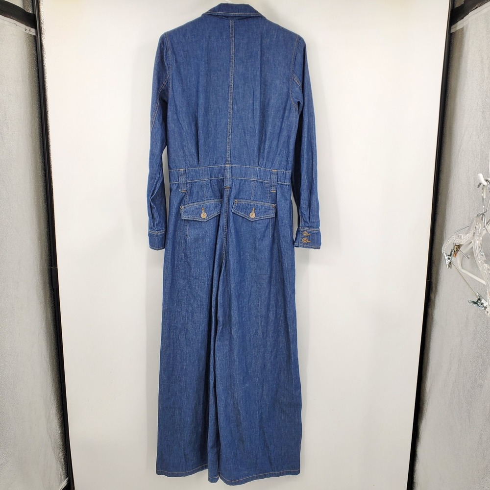 We The Free Free People Franklin Blue Denim Wide Leg Jumpsuit Long Sleeve Small - Picture 3 of 16